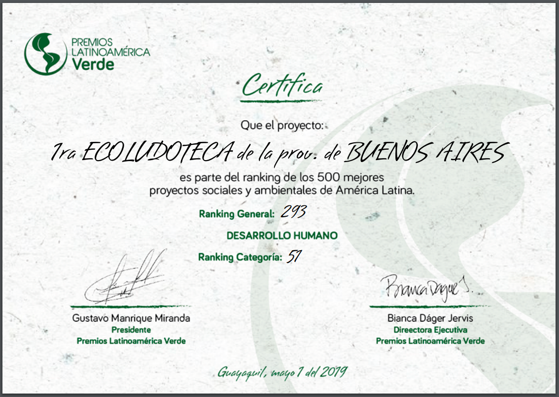 certificado primer ecoludoteca